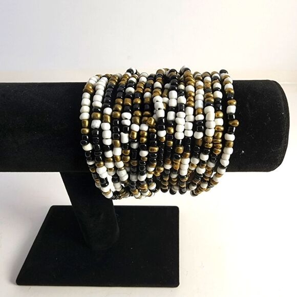 Chunky multi strand glass beaded bracelet - Picture 1 of 3